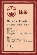 1kg Single Cultivar Ceremonial Grade Matcha Powder - Saemidori 881